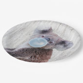 Koala Blazen Blauw Bubble Gum Hout Textuur Papieren Bordje (Gekanteld)