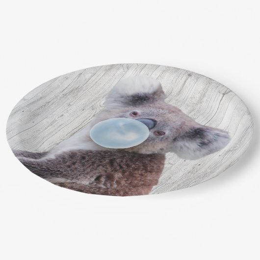 Koala Blazen Blauw Bubble Gum Hout Textuur Papieren Bordje (Gekanteld)