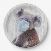 Koala Blazen Blauw Bubble Gum Hout Textuur Papieren Bordje (Voorkant)