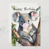 Koala blazen een roze bubble gum feestdagenkaart (Voorkant / Achterkant)