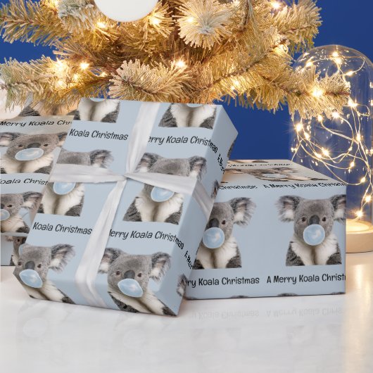 Koala Blowing een Blue Bubble gum Kerstmis Groet Cadeaupapier (Feestdagen)