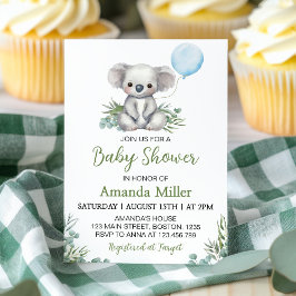 Koala Blue Balloon Baby shower Kaart