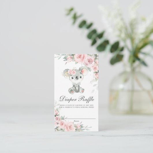 Koala Blush Bloemen Groen Baby Luier Raffle Informatiekaartje (Staand voorkant)