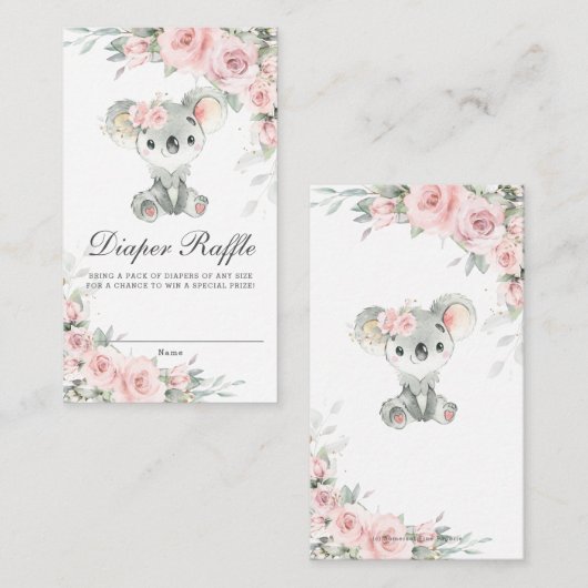 Koala Blush Bloemen Groen Baby Luier Raffle Informatiekaartje (Voorkant / Achterkant)