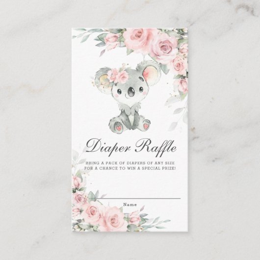 Koala Blush Bloemen Groen Baby Luier Raffle Informatiekaartje (Voorkant)