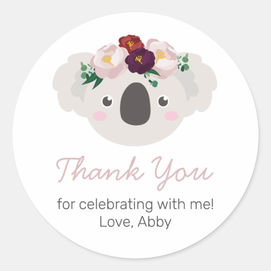 Koala Boho Bloemen Ronde Sticker (Voorkant)