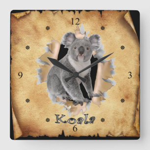Koala Breaks Through Paper Bag Clock! ~ Vierkante Klok