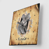 Koala Breaks Through Paper Bag Clock!  ~ Vierkante Klok (Hoek)