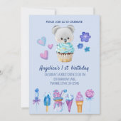koala cake Ice-cream Blue Waterverf 1e verjaardag Kaart (Voorkant)