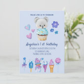 koala cake Ice-cream Blue Waterverf 1e verjaardag Kaart (Staand voorkant)