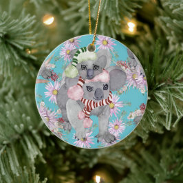 Koala Christmas Botanical Blauw Keramisch Ornament