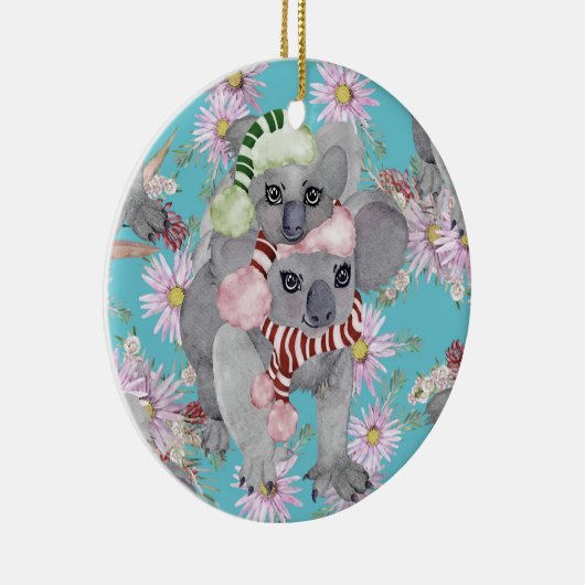 Koala Christmas Botanical  Blauw Keramisch Ornament (Rechts)