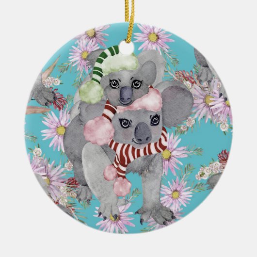 Koala Christmas Botanical Blauw Keramisch Ornament (Voorkant)