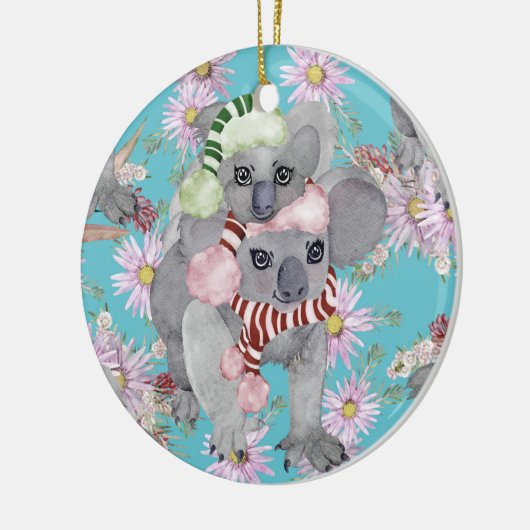 Koala Christmas Botanical Blauw Keramisch Ornament (Links)
