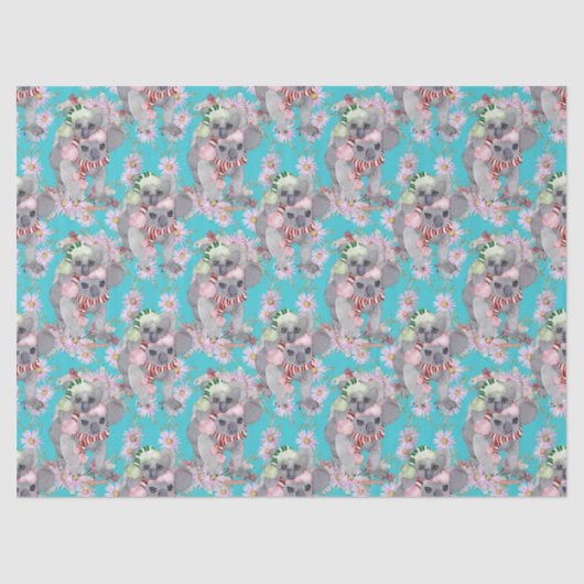 Koala Christmas Botanical Blauw Tissuepapier (Voorkant)