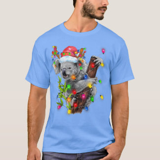 Koala Christmas Lights Funny Santa Hat Merry Chris T-shirt