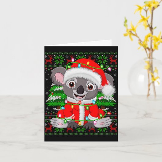 Koala Christmas Lights Santa Costume Ugly Xmas Swe Kaart (Gele Bloem)