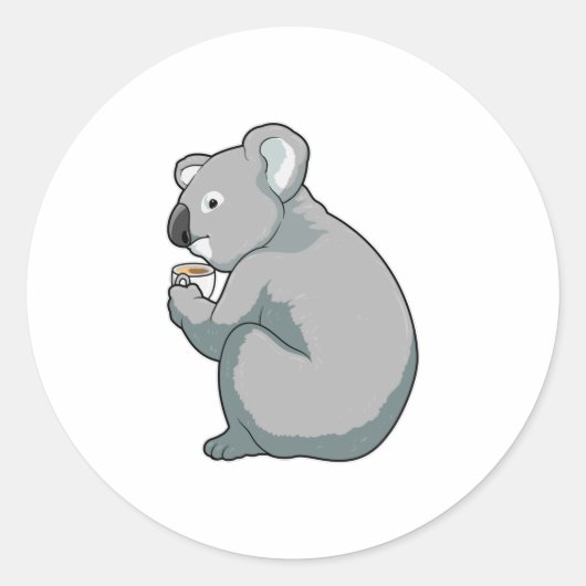 Koala Coffee Cup Ronde Sticker (Voorkant)