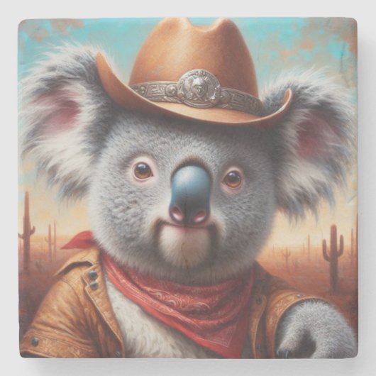 Koala Cowboy Stenen Onderzetter (Voorkant)