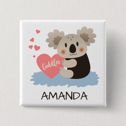 Koala Cuddles ID386 Vierkante Button 5,1 Cm (Voorkant)