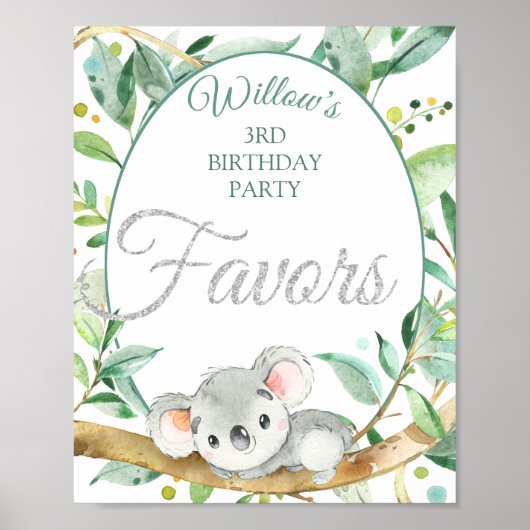 Koala Custom Birthday Party Favors Poster (Voorkant)