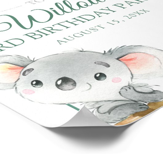 Koala Custom Birthday Party Welkom Poster (Hoek)