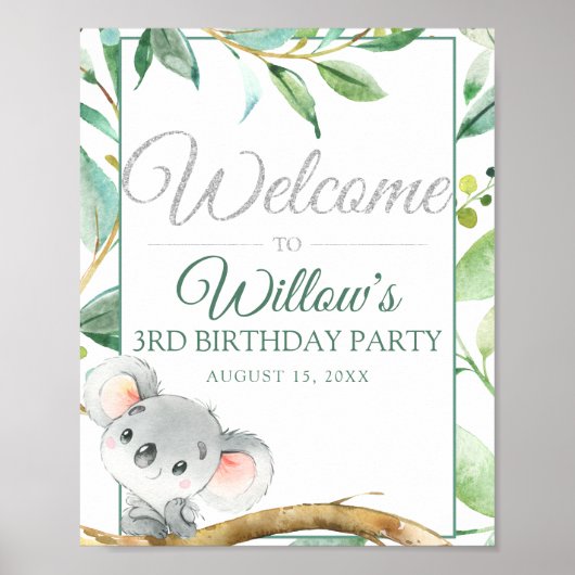 Koala Custom Birthday Party Welkom Poster (Voorkant)