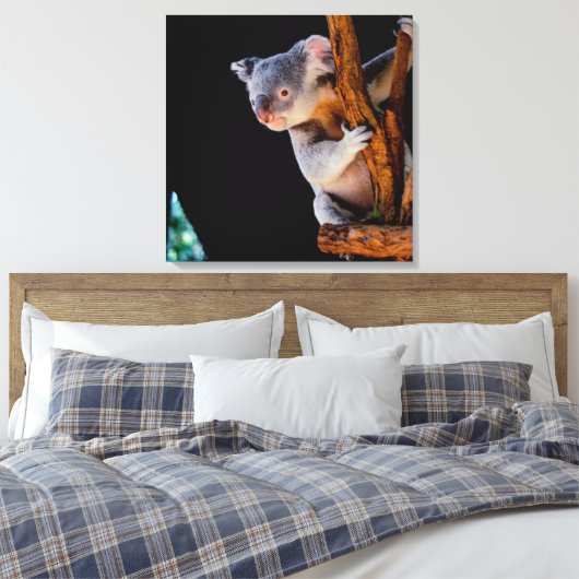 Koala Cute in Tree Grey Canvas Afdruk (Insitu (Slaapkamer))