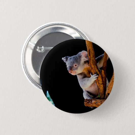 Koala Cute in Tree Grey Ronde Button 5,7 Cm (Voorkant /achterkant)