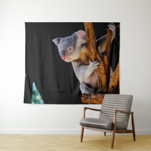 Koala Cute in Tree Grey Wandkleed