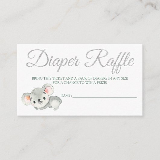 Koala Diaper Raffle Kaart Tickets voor Baby shower (Voorkant)