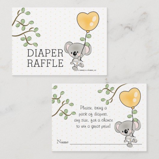 Koala Diaper Raffle Ticket Enclosure Card Informatiekaartje (Voorkant / Achterkant)