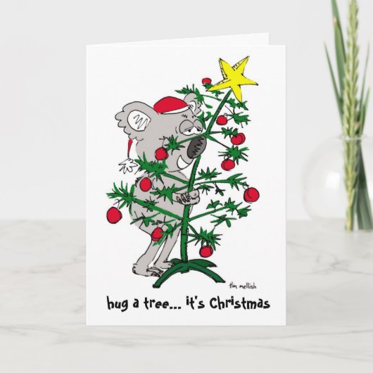Koala die een Kerstboom koesteren Feestdagen Kaart (Voorkant)