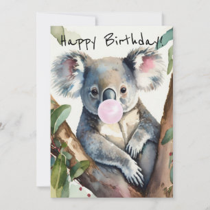 Koala die een roze kauwgomblaas blaast feestdagenkaart