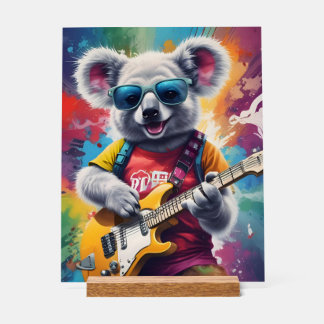 Koala die gitaar speelt, rockgraffiti acryl bord