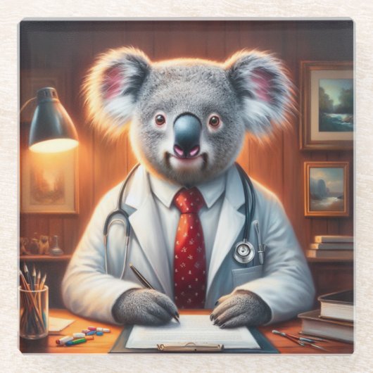 Koala Doctor Glazen Onderzetter (Voorkant)