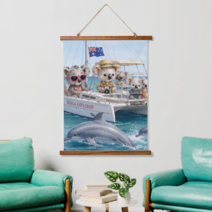 Koala Dolfijn Kijken Avontuur op de Open Zee Hangend Wandkleed
