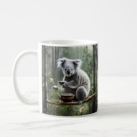 Koala drink thee in een boom koffiemok (Links)