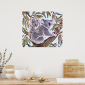Koala en baby in de Eucalyptusboom Poster (Keuken)