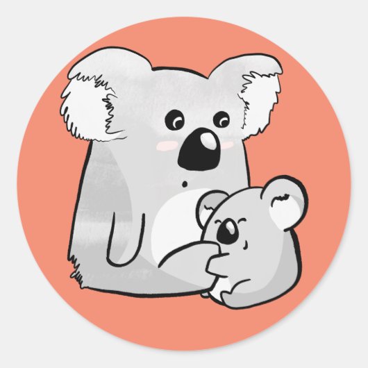Koala en Baby Ronde Sticker (Voorkant)
