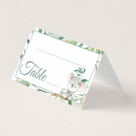 Koala en bladeren Baby shower Verjaardagstabel Num Kaart (Voorkant)