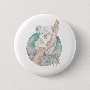 Koala en Eucalyptus Ronde Button 5,7 Cm