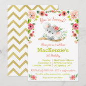 Koala en Floral Birthday Party Kaart (Voorkant / Achterkant)