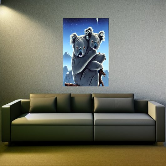 Koala en kind in de sneeuwberg | AI Art. Poster