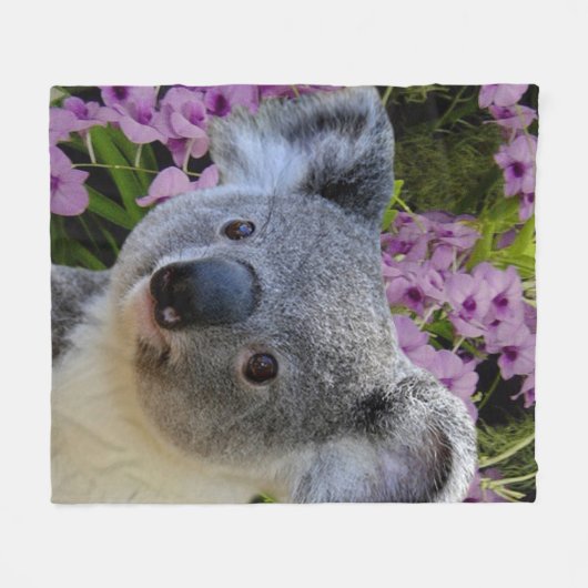 Koala en Orchids Fleece Deken (Voorkant (Horizontaal))