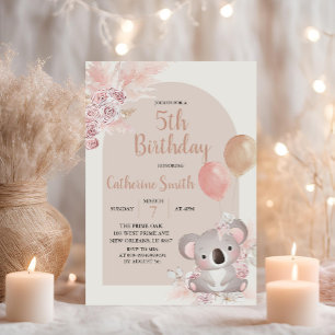 Koala en Pampas Grass Boho kind Birthday Theme Kaart