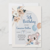 Koala en Pampas Grass Dark Blue Birthday Party Kaart (Voorkant)