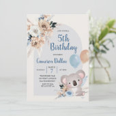 Koala en Pampas Grass Dark Blue Birthday Party Kaart (Staand voorkant)