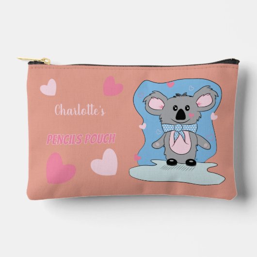 Koala en Pink Hearts Pencil Pouch met naam Etui (Voorkant)