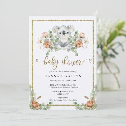 Koala Eucalyptus Woodland Elegant Baby shower Kaart (Staand voorkant)